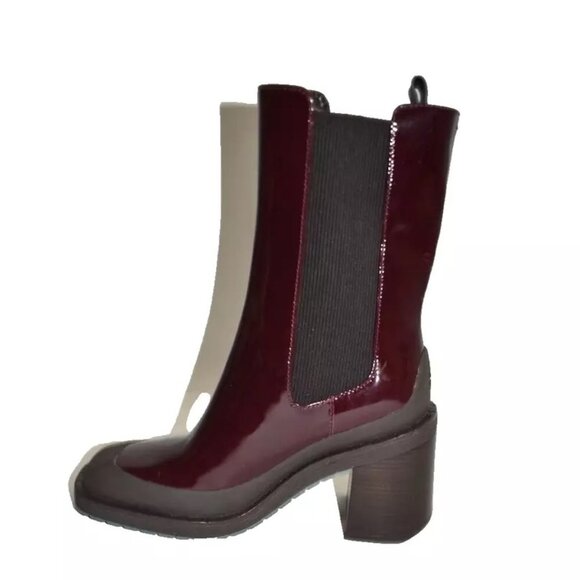 New! Tory Burch Expedition Patent Leather 6 M Chelsea Bordeaux Red Boots DD386 - Picture 2 of 7